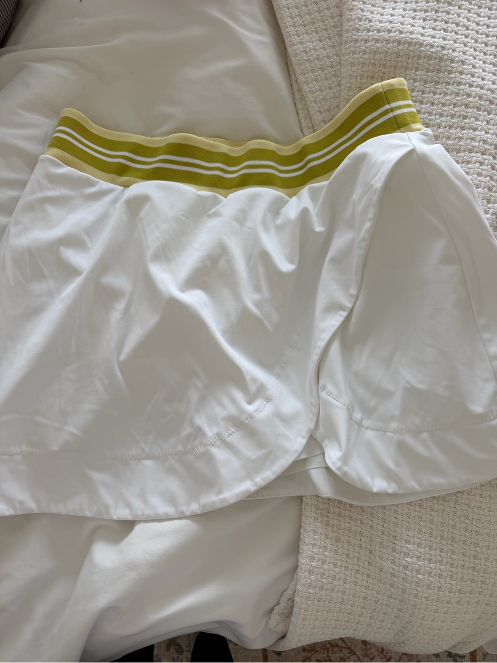 Tuckernuck Sport White Women’s Athletic Shorts with Chartreuse Stripe Waistband